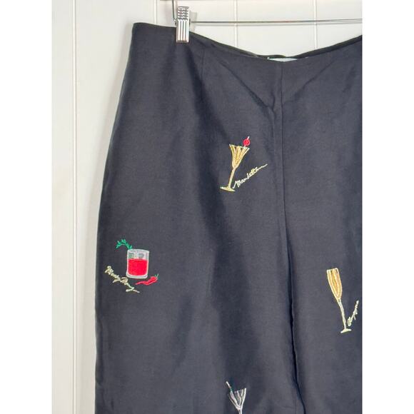 S.L.B. · Size 14 · Silk · Embroidered Cocktail Novelty Pants High Waist · Black - Picture 2 of 9